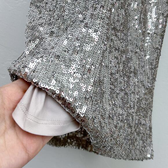 Express Silver Sequin Cropped High-Rise Wide Leg Pants - Picture 8 of 15